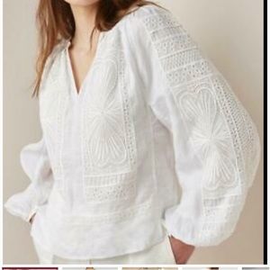 Maje Lippy Guipure Lace Trimmed Linen Top